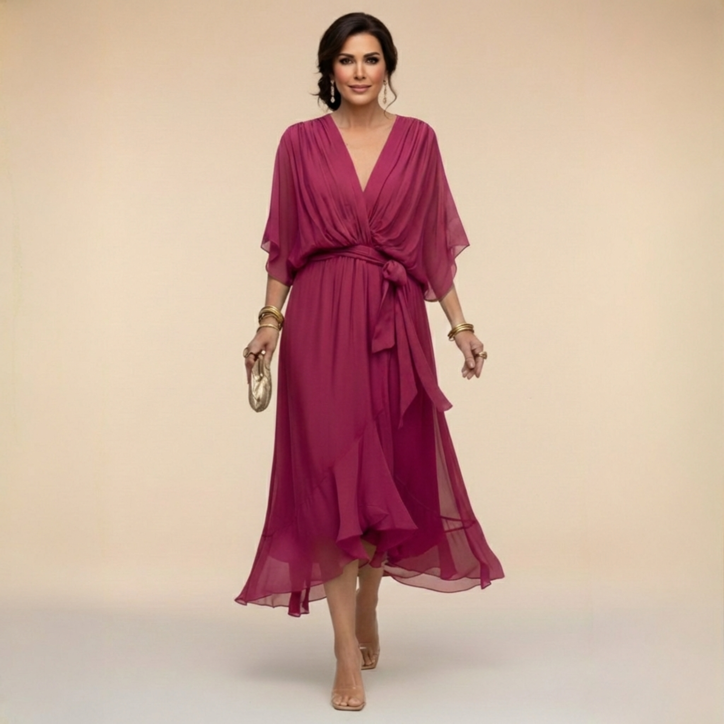 DELACROIX | Robe en chiffon à décolleté V