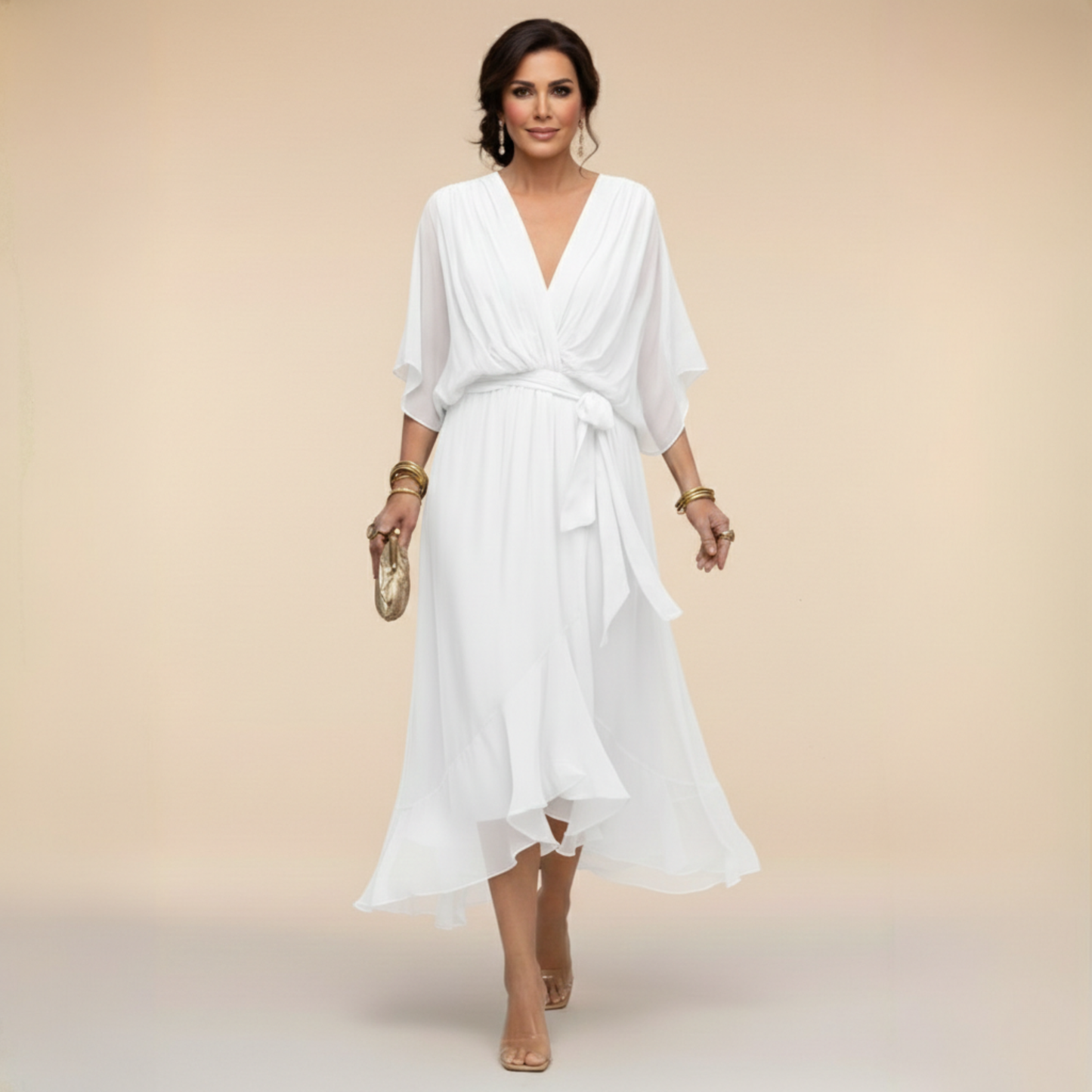 DELACROIX | Robe en chiffon à décolleté V